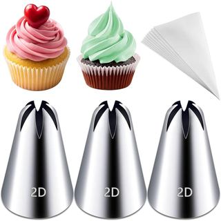 Hendiy 3 peças de bicos de confeitar 2D com 20 sacos de confeitar, bicos grandes para decoração, ferramentas para confei
