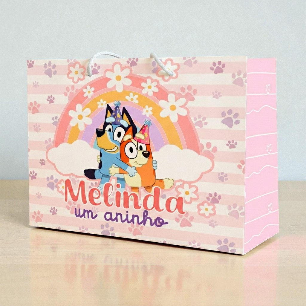 SACOLA BLUEY E PINGO ROSA  Personalizado | Sacolinha | Lembrancinha | Mimos | Aniversário BLUEY E PINGO