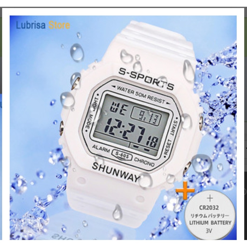 Relógio Digital Esportivo Shunway S-605 Branco – À Prova d'Á