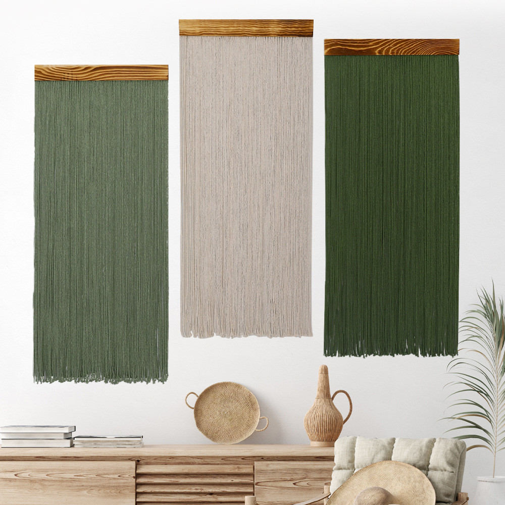 [Novo produto] Tapeçaria de borla de cor pura boêmia corda de algodão montada na parede tapeçaria decorativa para casa e
