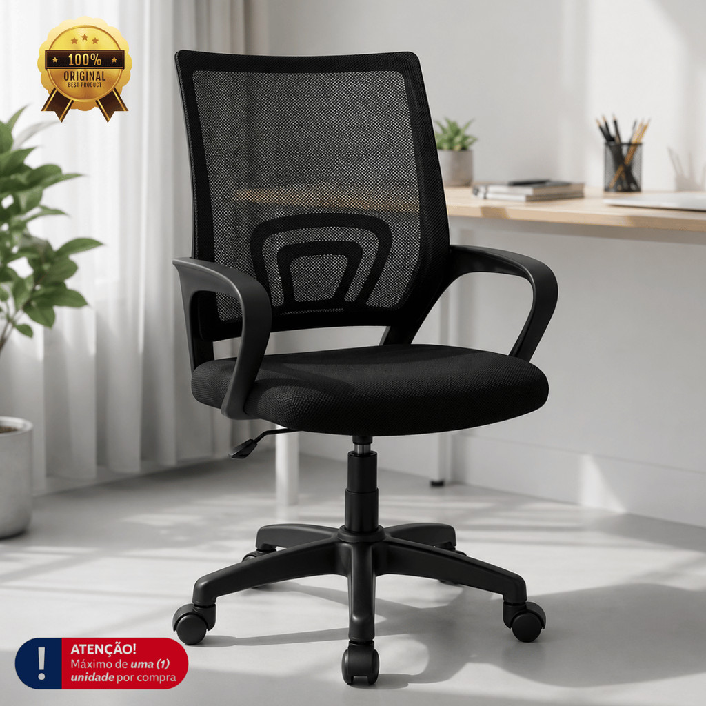 Cadeira de Escritório Ergonômica Preta para Conforto e Estilo