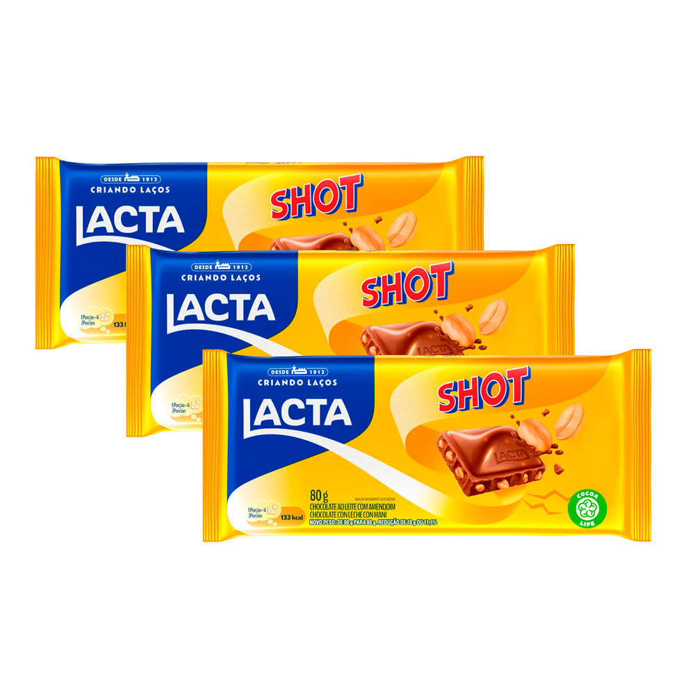 Kit 3 Chocolate ao Leite com Amendoim Shot 80g