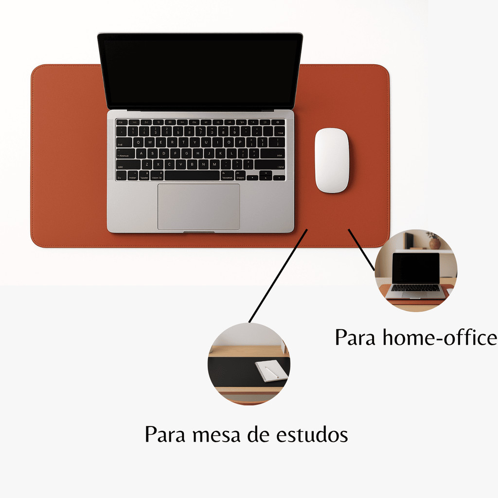 Desk Pad Grande Couro Caramelo Feltro Costurado Básico 