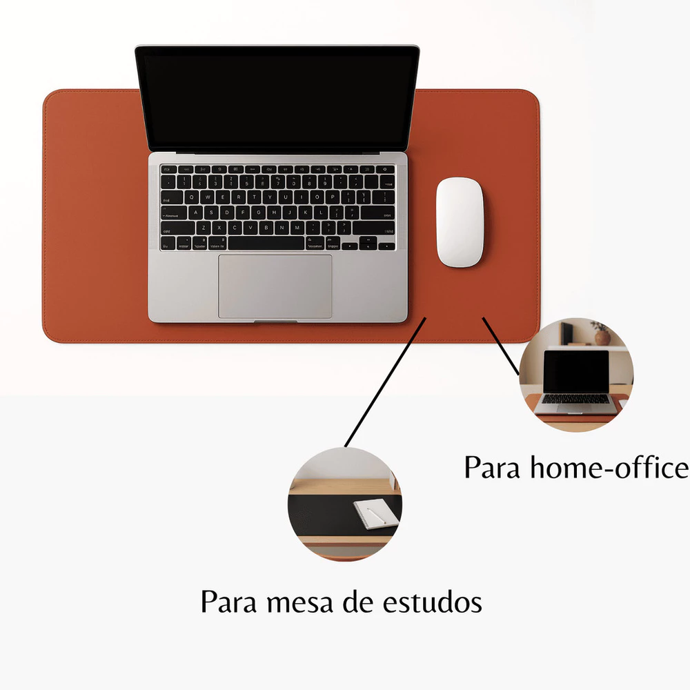 Desk Pad Grande Couro Caramelo Feltro Costurado Básico