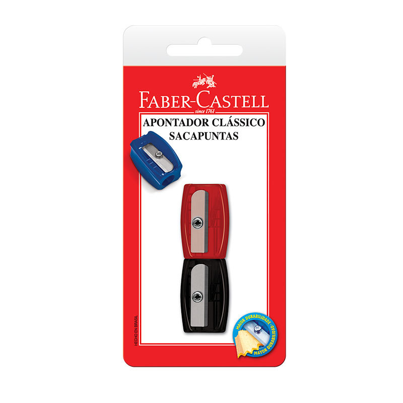 Apontador plástico simples sortido SM060100ZF/588521 com 2 unidades Faber-Castell