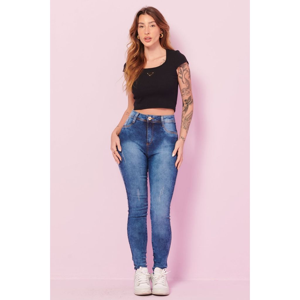 Calça Jeans Feminina Skinny Básica Planet Girls Azul Escuro