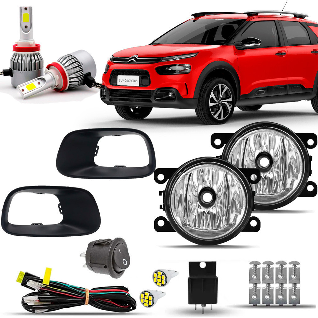 Kit Farol De Milha Neblina Farolete Cibie Completo C4 Cactus 2019 2020 2021 2022 2023 2024 Com molduras +Super Led 6000K