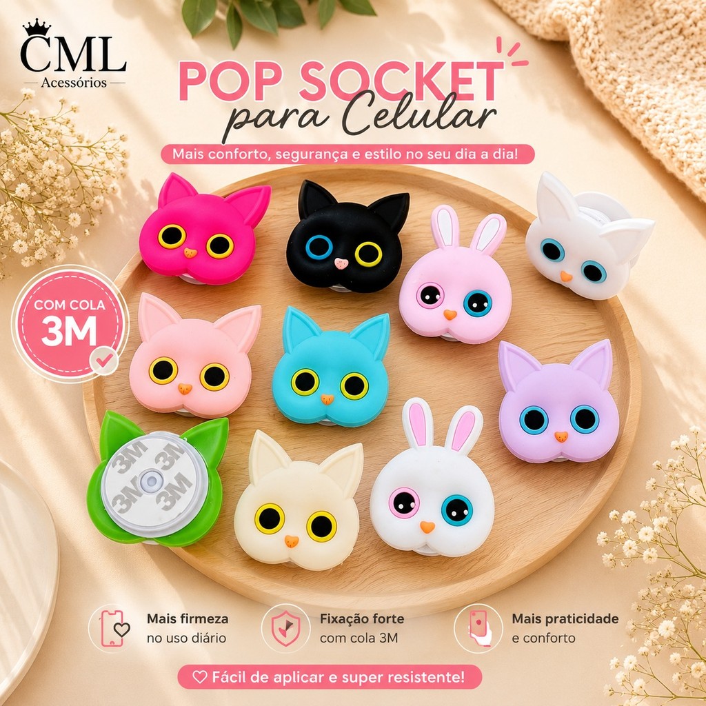Suporte para Celular Gatinho com Cola 3M Resistente