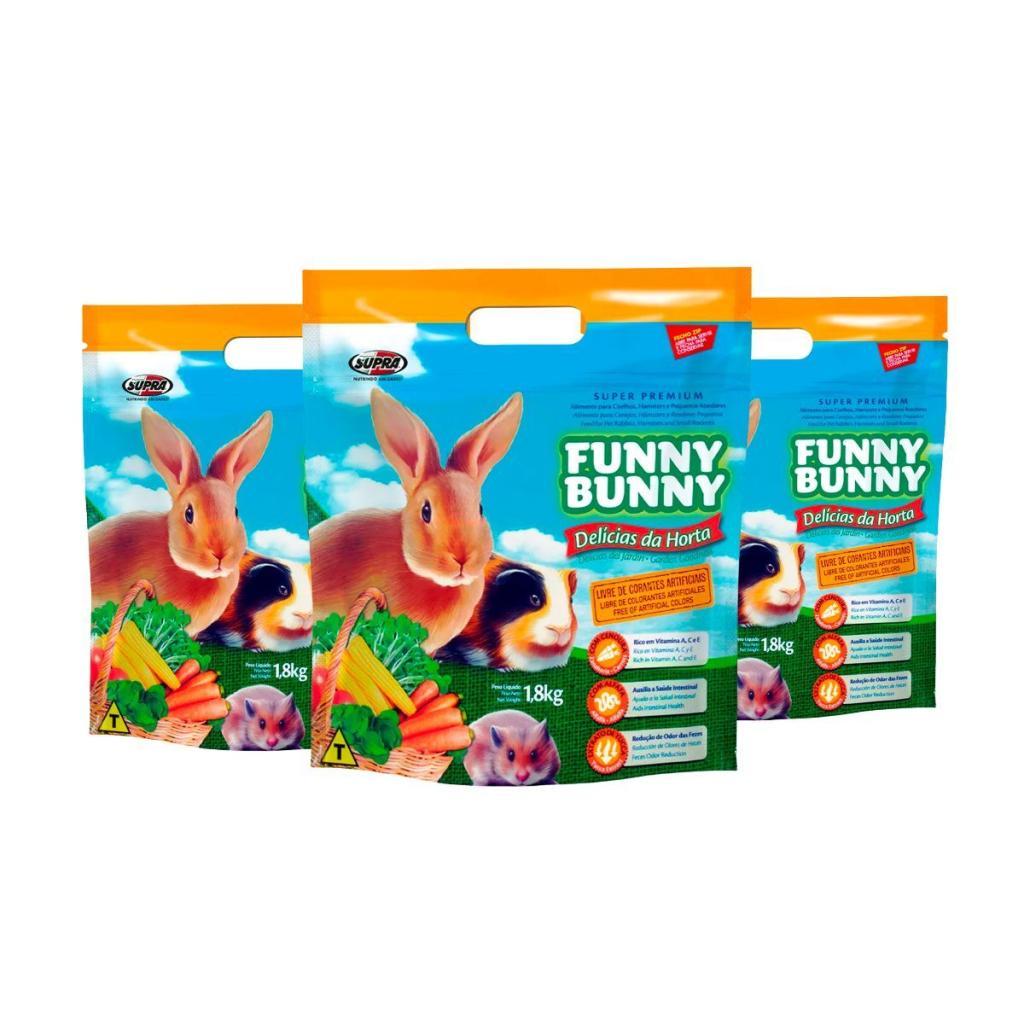 Kit 3 Ração Funny Bunny 1,8 Kg Delícias da Horta Coelhos, Hamster e Roedores
