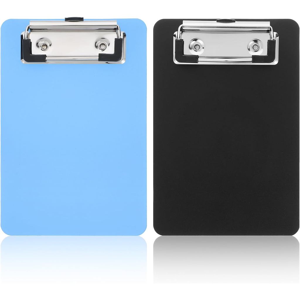 4" X 6" Small Clipboards, 2 PCS Black & Blue Plastic Mini Clipboards Mini Clipboard with Stainless Steel Retaining Clips