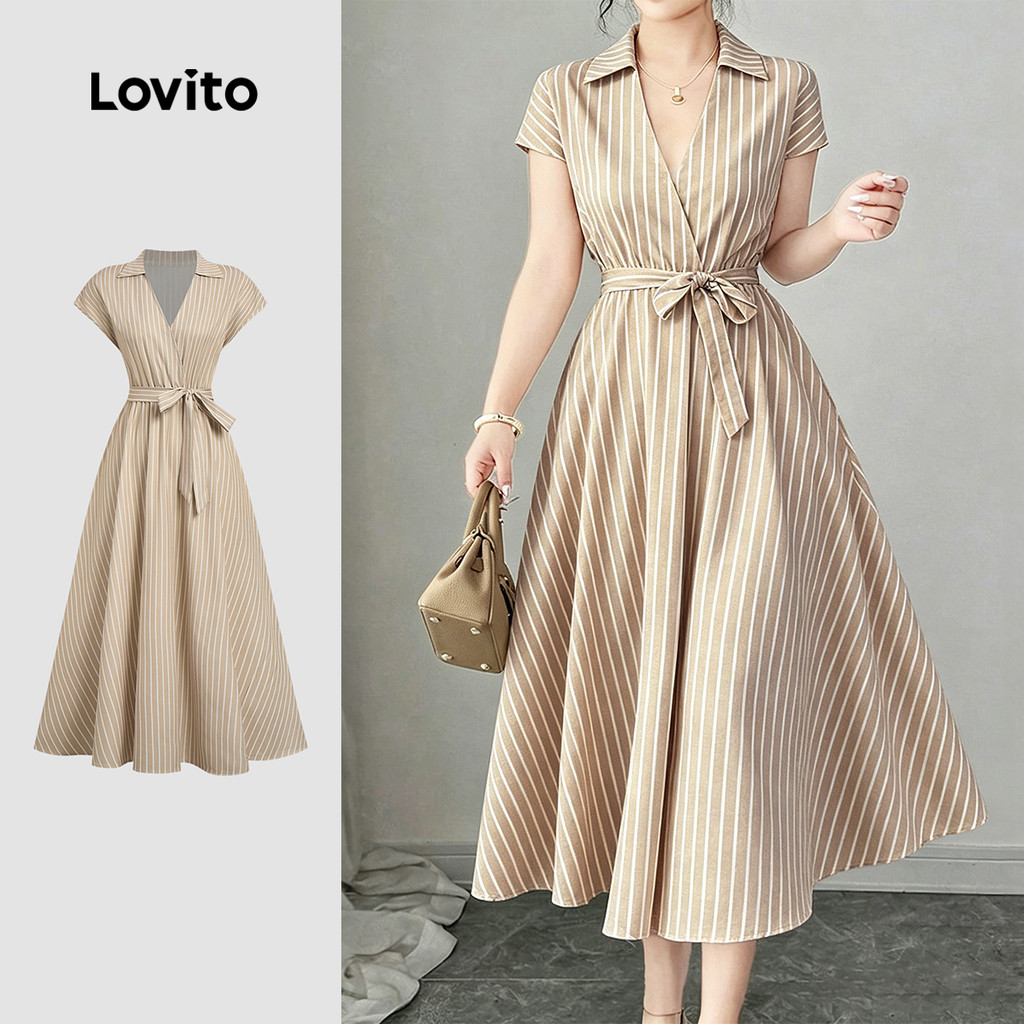 (New Arrival) Lovito Vestido Casual com Cinto Estampado de Primavera/verão Cor C