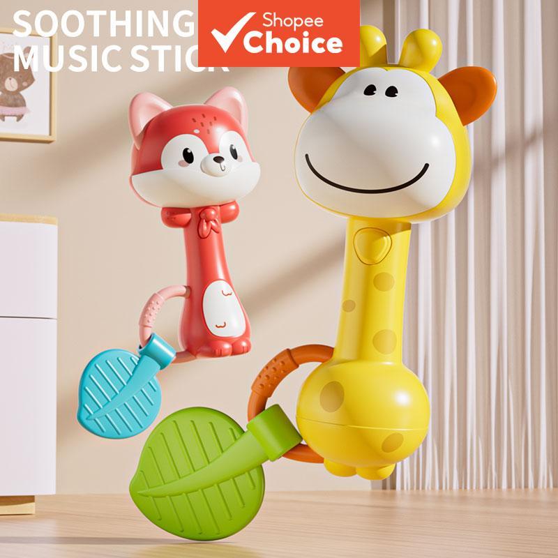 Bastão de Chocalho de Dentição com Luz Suave: Brinquedo Musical de Animais com Sons Sensoriais e Texturas para