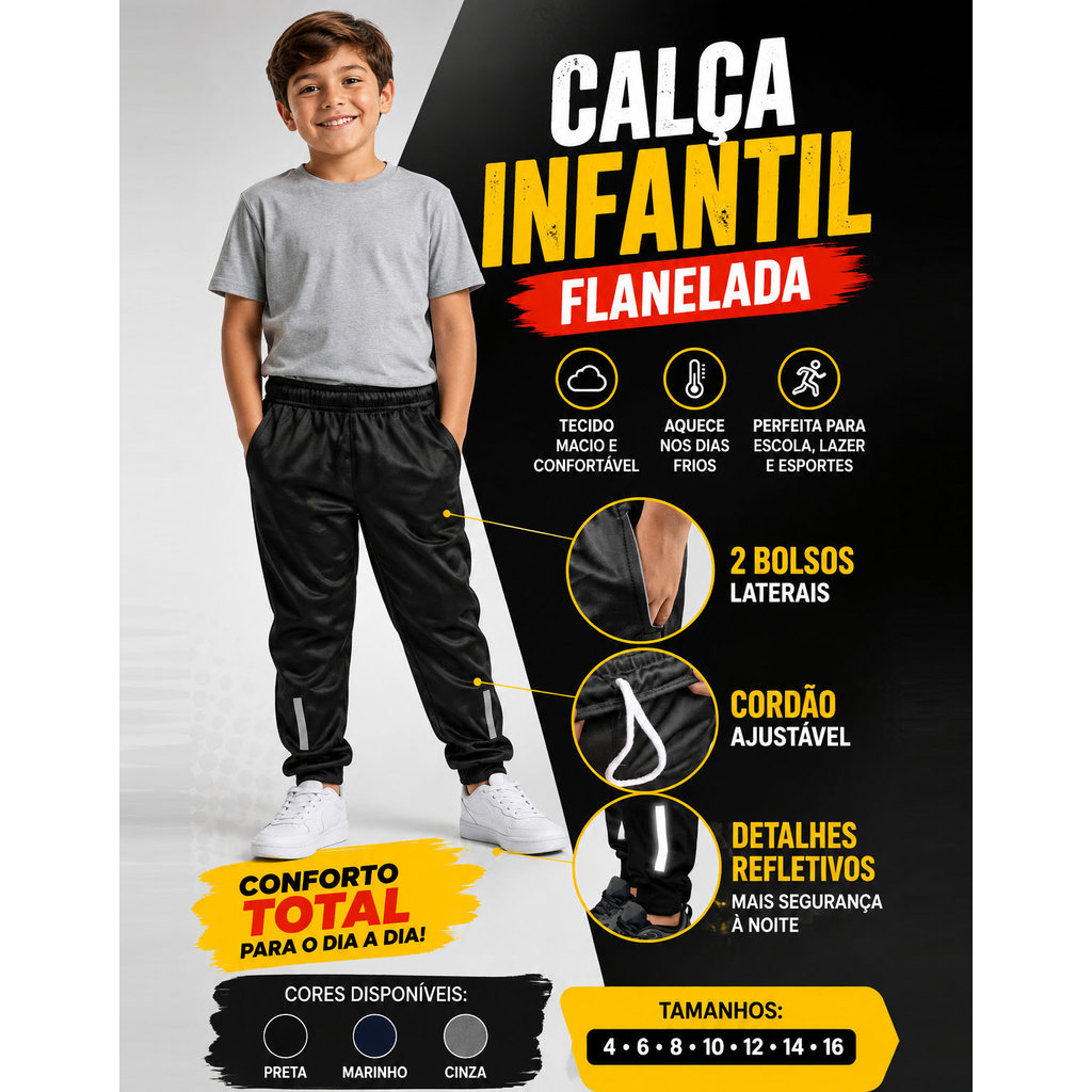 Calças Infantil Flanelada Jogger Conforto Para O Dia A Dia Calça Escolar