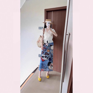 Miyake novo estilo saia plissada impressa elegante saia plissada cintura alta fenda saia mais fina ifw3.br