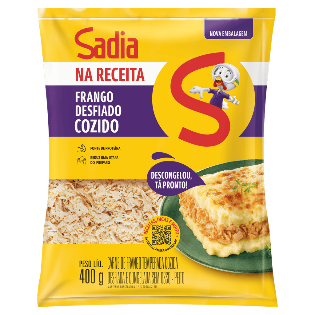 Sadia Peito de Frango Temperado Cozido Congelado e Desfiado Na Receita 400g