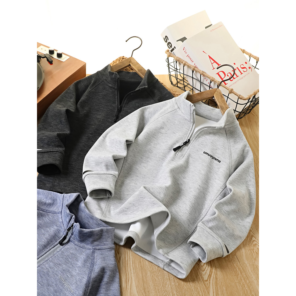Meninos de manga comprida camiseta outono inverno 2025 novo estilo meio zíper crianças camisa de fundo quente médio gran