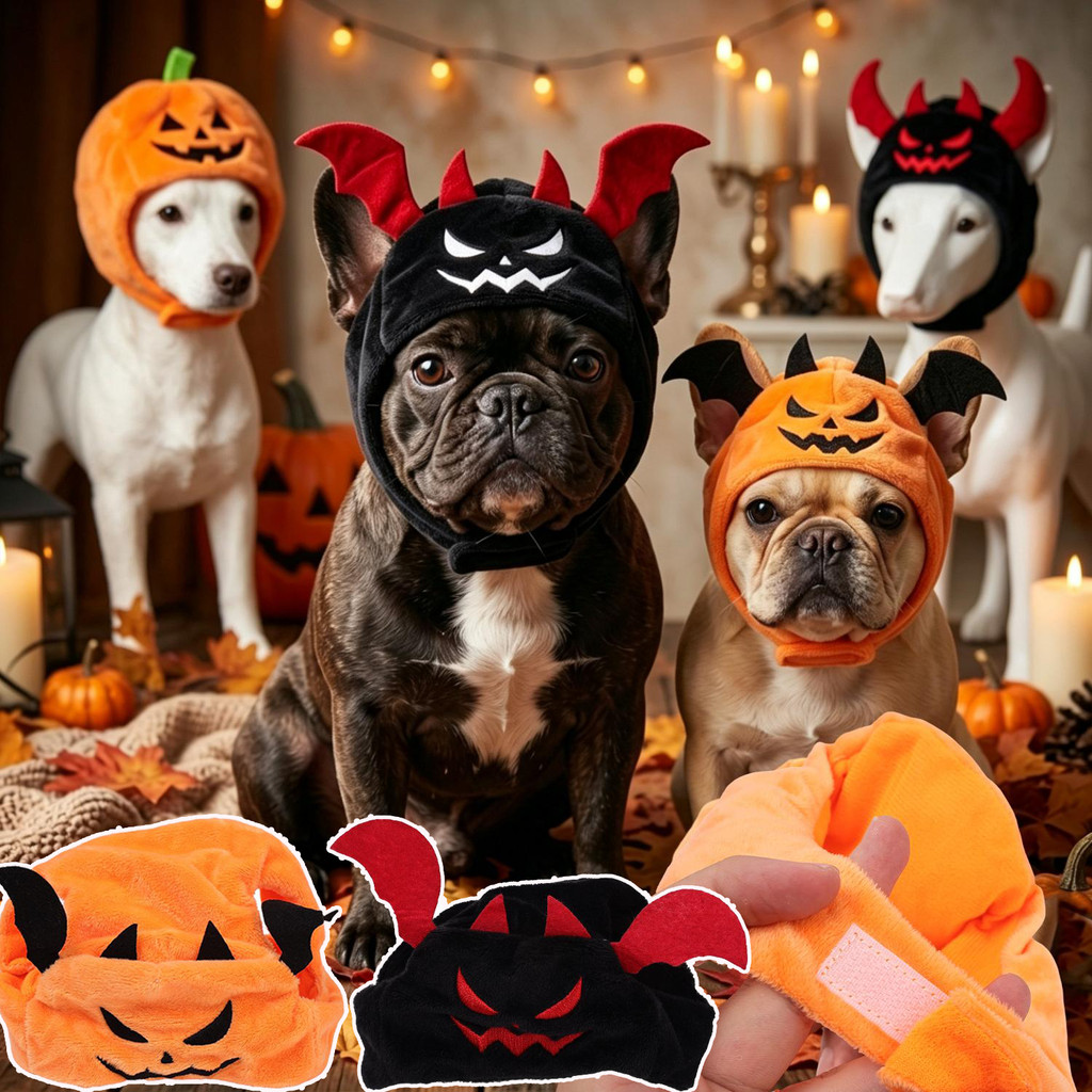 Halloween Abóbora Diabo Pet Chapelaria-Macio Bonito Pelúcia Ajustável Velcro Cinta Chapéu Traje Acessório Para Gatos Peq