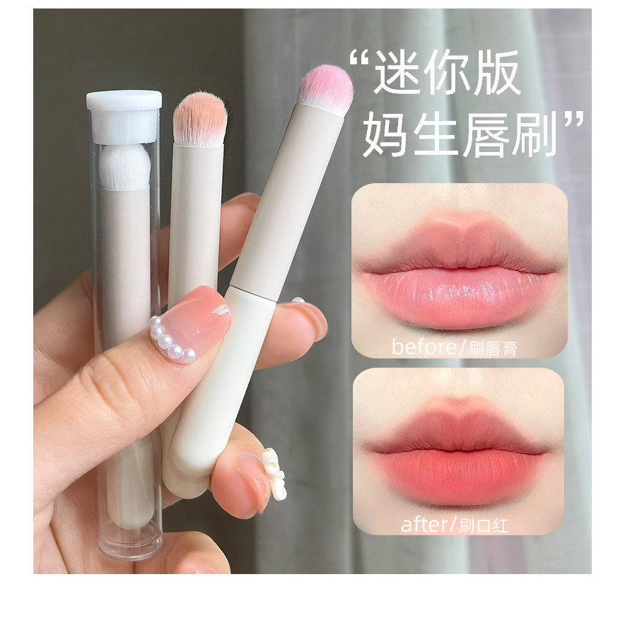 Pincel labial pincel de batom curto cabeça redonda pincel corretivo portátil de maquiagem labial profissional man