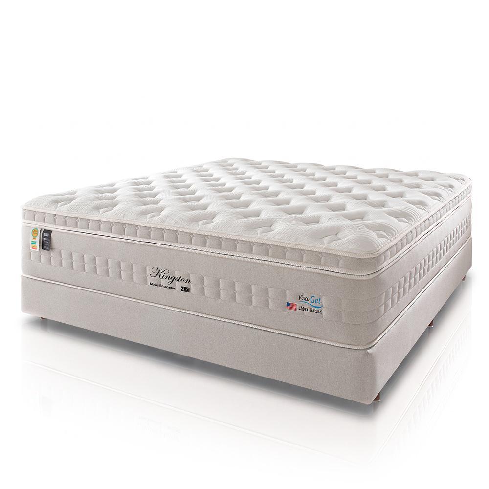 Cama Box Casal Branco + Colchão Molas Ensacadas Zidi Kingston 138x188x68cm