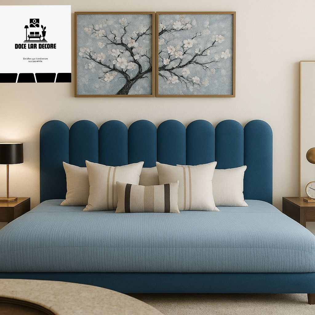 Kit  Cabeceiras Cama Box Casal Moderna Luxo Estofada Nuvem Sem Furo Autocolante