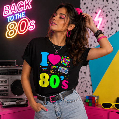 Camiseta I Love 80s Feminina Estampada Anos 80 Moda 100% Algodão Lançamento T-shirt