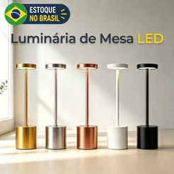 Luminária de Mesa LED Sem Fio Recarregável Touch, Abajur Luxo 3 Cores de Luz para Quarto, Cabeceira e Escritório