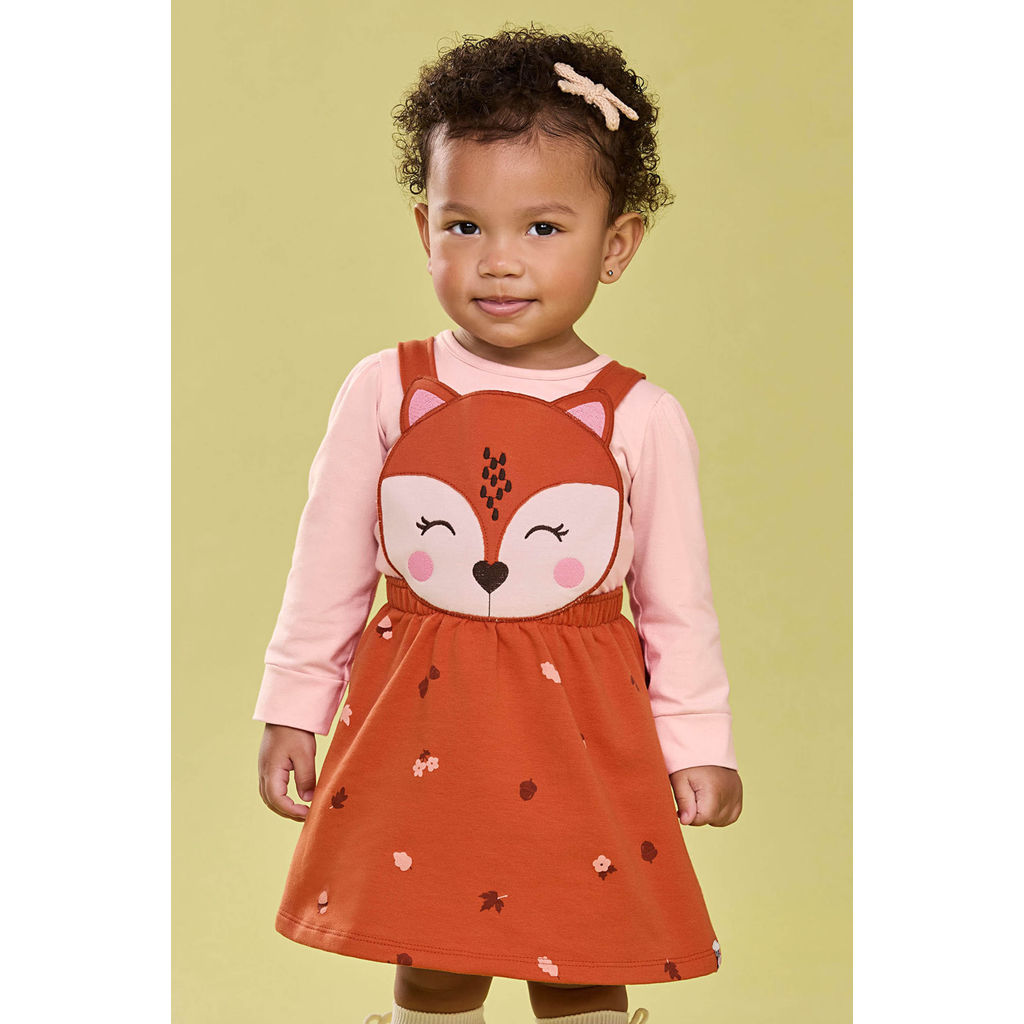 Conjunto Bebê Menina Vestido e Blusa Raposa Elian Rosa