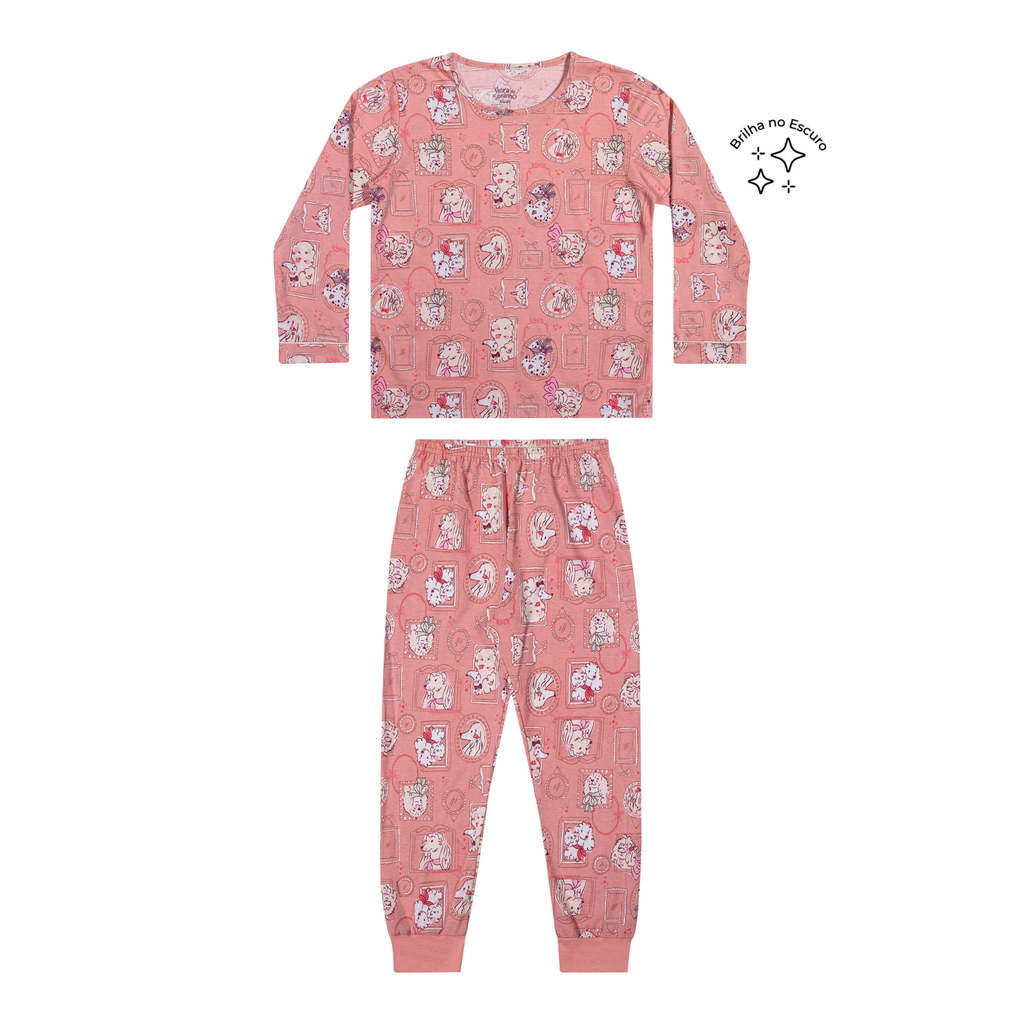 Pijama Longo Infantil Menina Cachorrinhos Elian Rosa