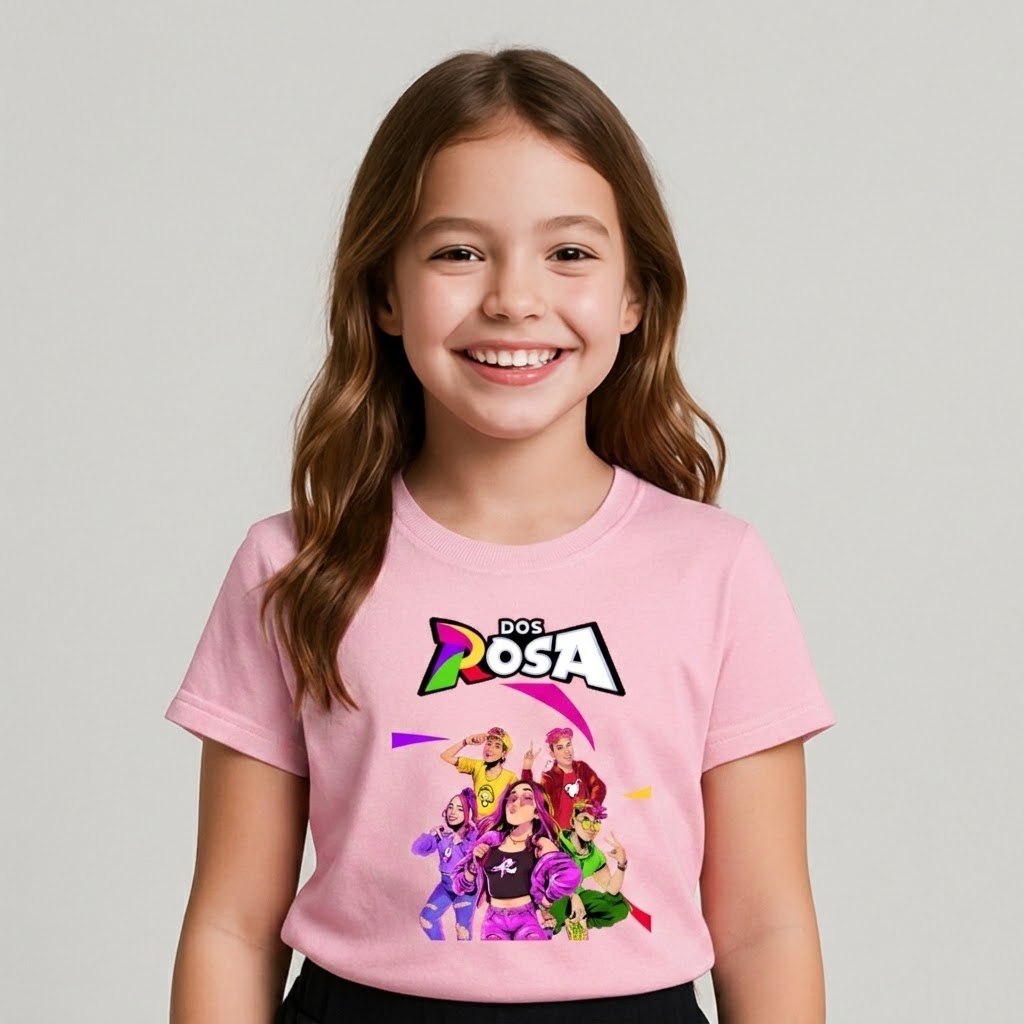 Camiseta Infantil Feminina Blusa 100% Algodão Estampa Dos Rosa Colorida Confortável Moda Kids-Presente Dia Das Crianças