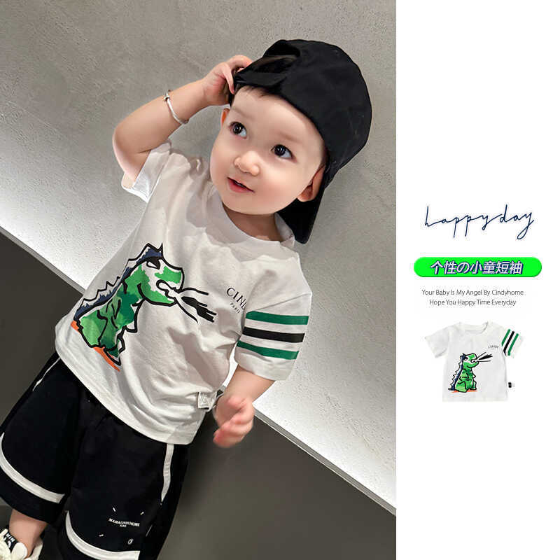 Meninos camiseta de manga curta novo estilo verão crianças bebê dos desenhos animados dinossauro meia manga topo criança