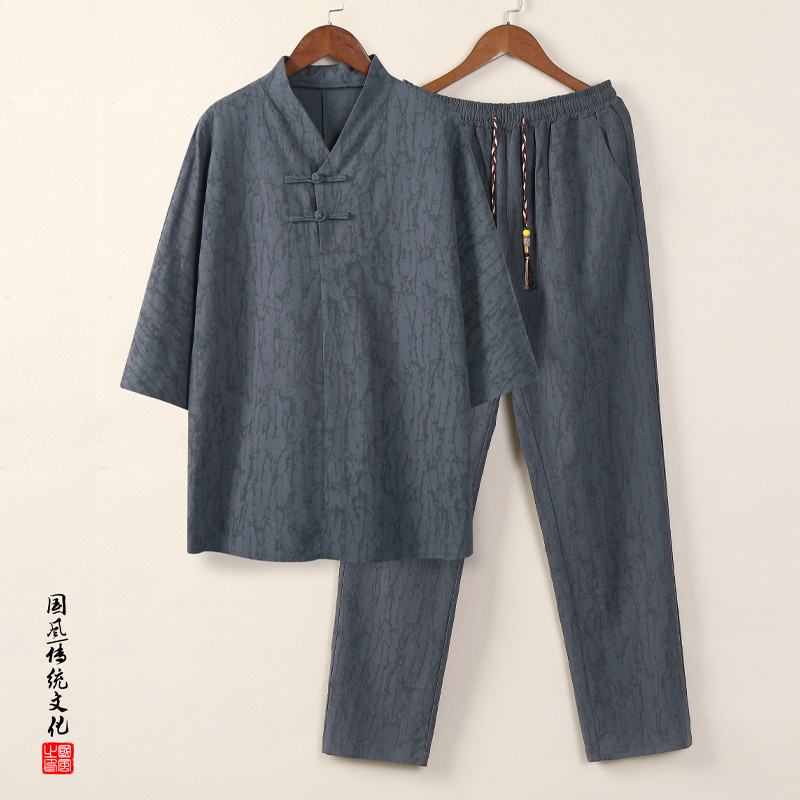 Verão Casual terno masculino pai roupas de verão solto pai roupas masculinas de manga curta estilo chinês idosos camiset