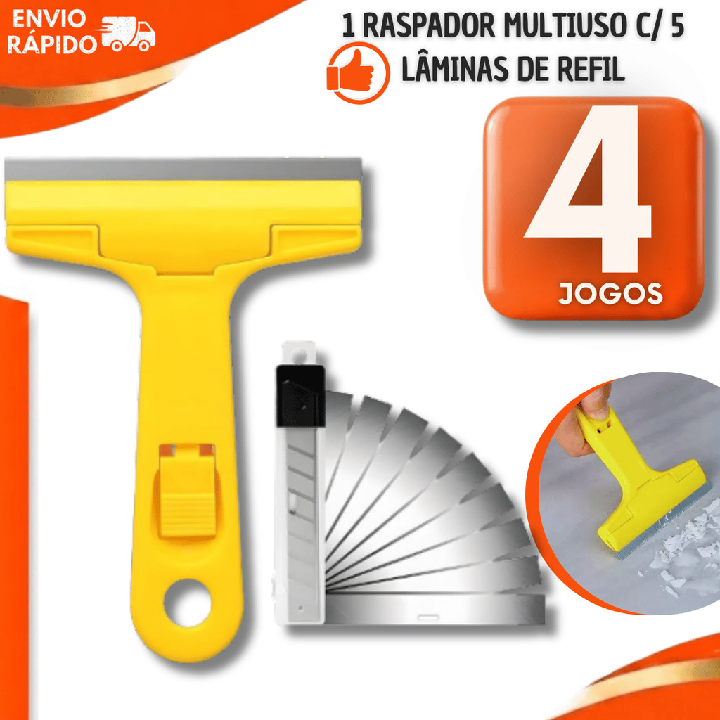 Conjunto Raspador Multiuso Com Lâminas 14x10Cm Limpeza Vidros Box Azulejo Cerâmica Remoção Adesivo Cola Tinta Sujeira