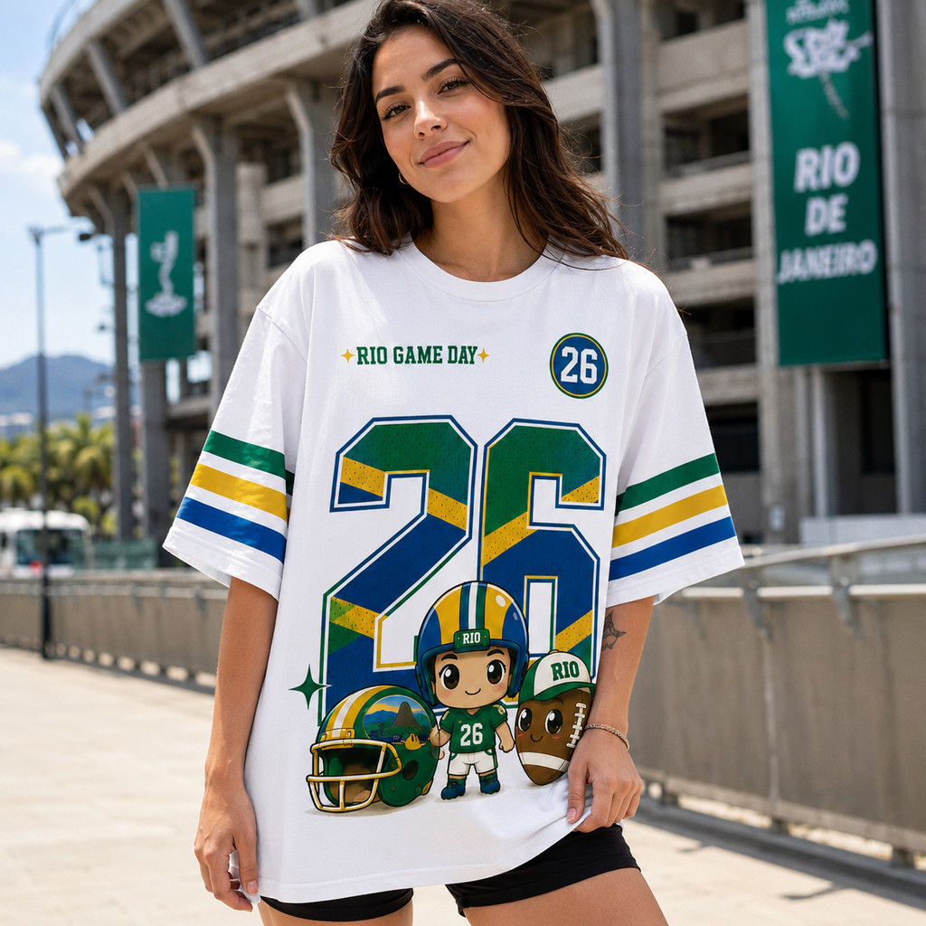 Camiseta Futebol Americano Rio Game Day Unissex Oversized Estampa College Vintage Streetwear
