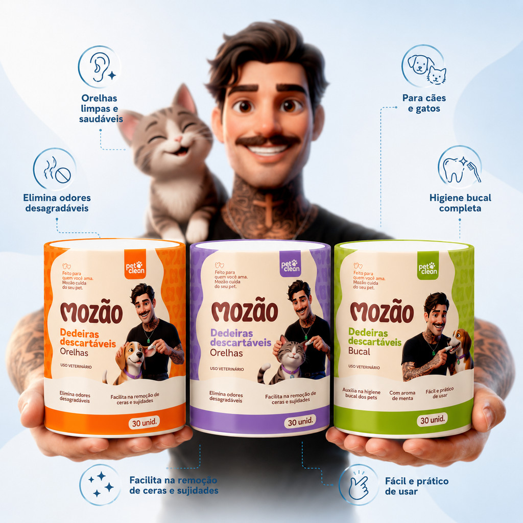 Dedeiras Descartáveis Umedecidas Limpa Orelhas e Boca Dedal Mozao Pet Clean