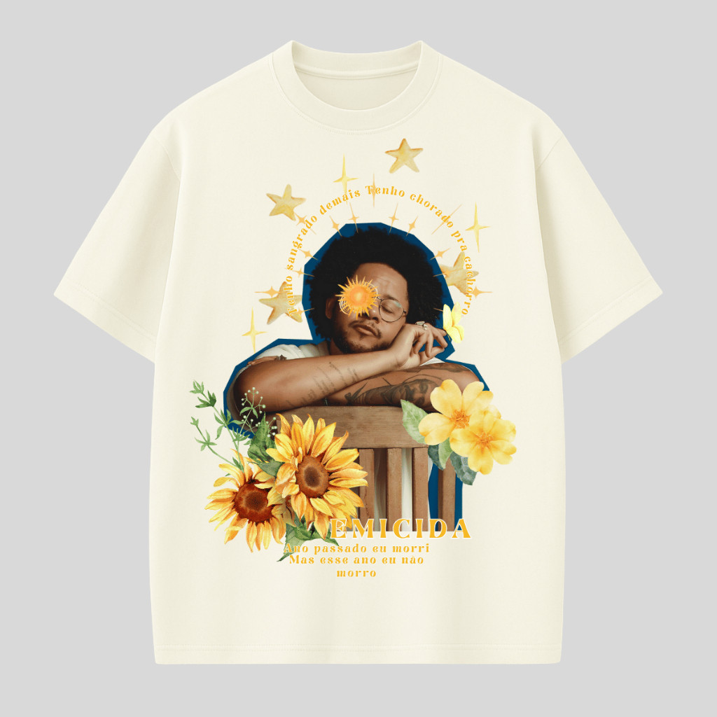 Camiseta Casual Unissex Lançamento Diversas Estampas Emicida Rapper  Evento Rock Rio 100% Algodão Promoção Envio Ágil