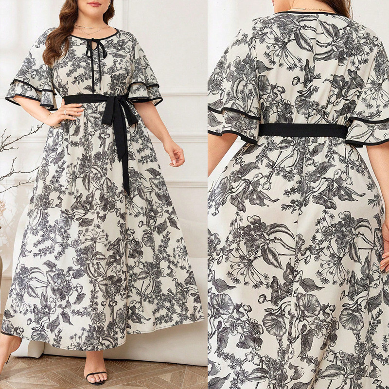 Vestidos De Verão Elegantes Casuais Plus Size Florais Fluidos Evasê