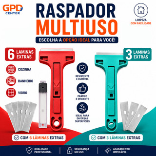 Raspador Multiuso Profissional com 3 Lâminas Extras para Box, Vidro, Piso, Cerâmica e Azulejo