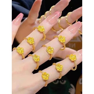 Areia ouro rosa anel feminino simulação ajustável nicho de ouro Design High-End flor anel presente do feriado