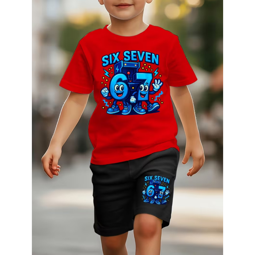 Conjunto para Meninos Six Seven Ideal Para Farma Aurea Camiseta e Bermuda Moletinho Lançamento