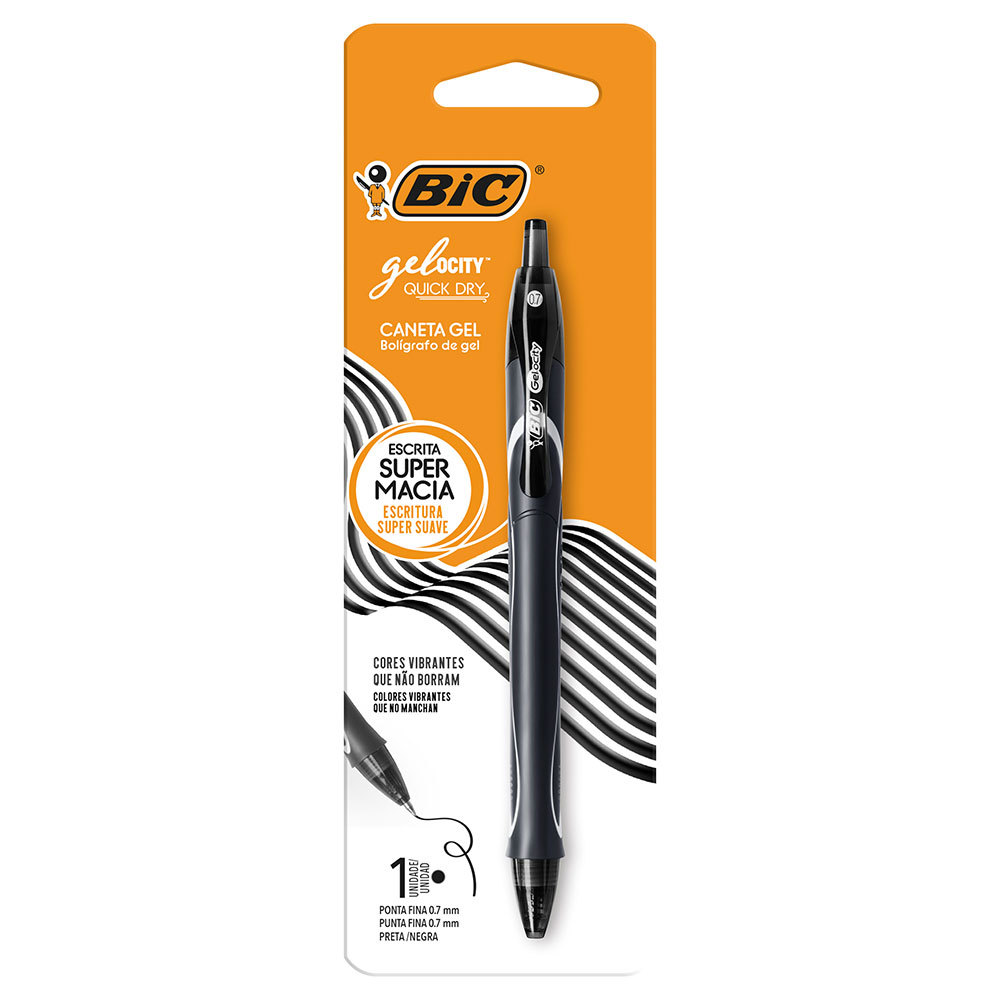 Caneta gel Gelocity Quick Dry 0.7mm Preta com 1 unidade Bic