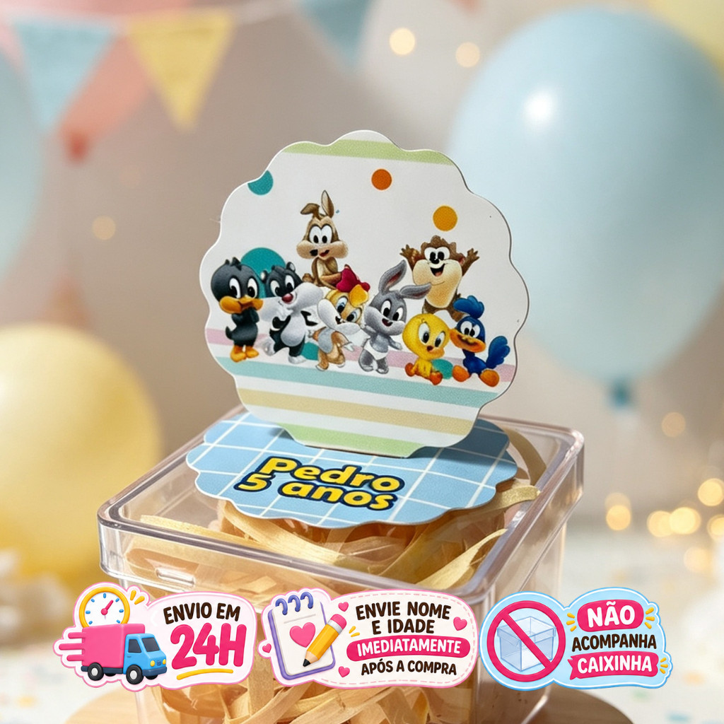 Aplique em Pé 3D Baby Looney Tunes Personalizado Lembrancinha Festa Infantil Kit 10 a 50 unidades