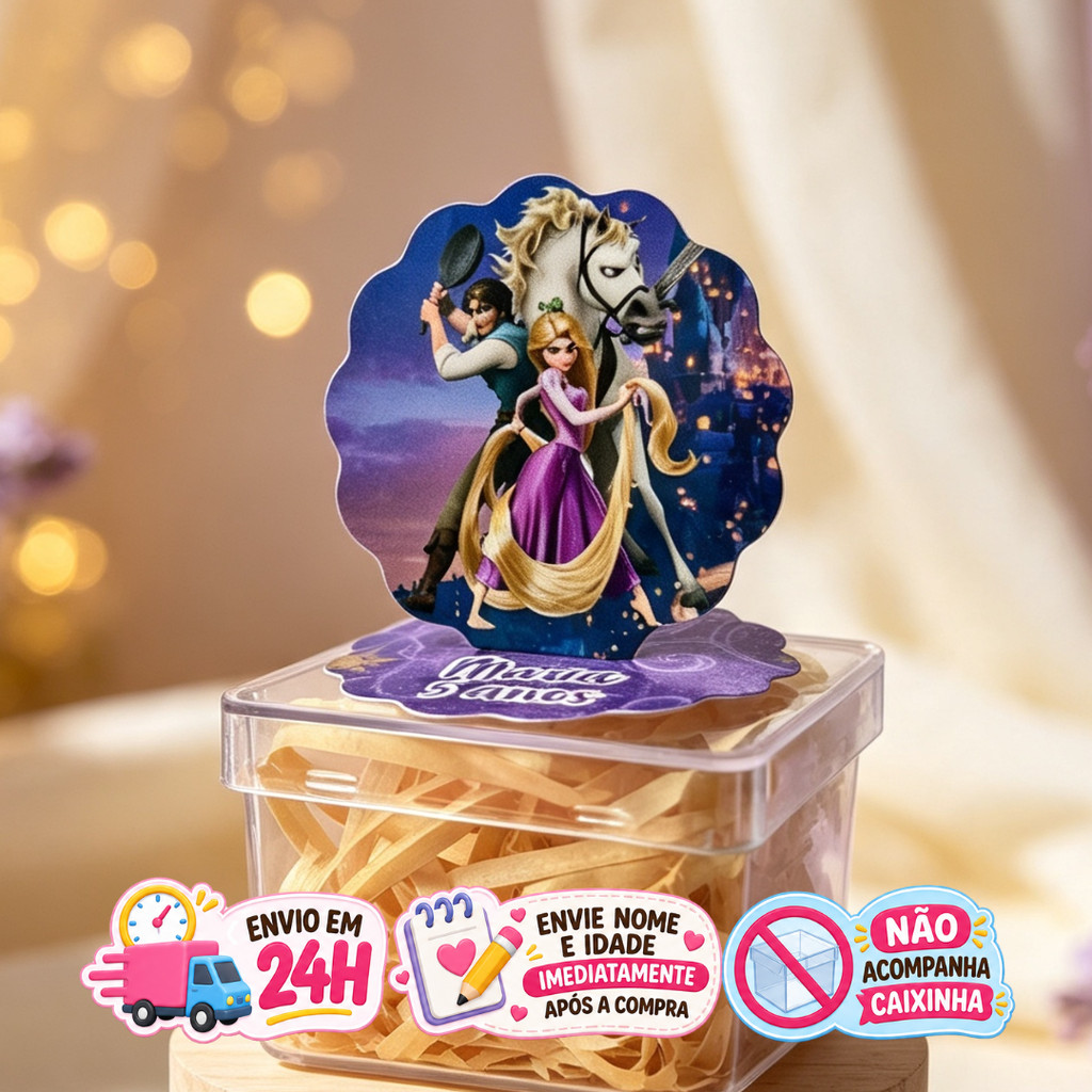 Aplique em Pé 3D Enrolados Personalizado Lembrancinha Festa Infantil Kit 10 a 50 unidades