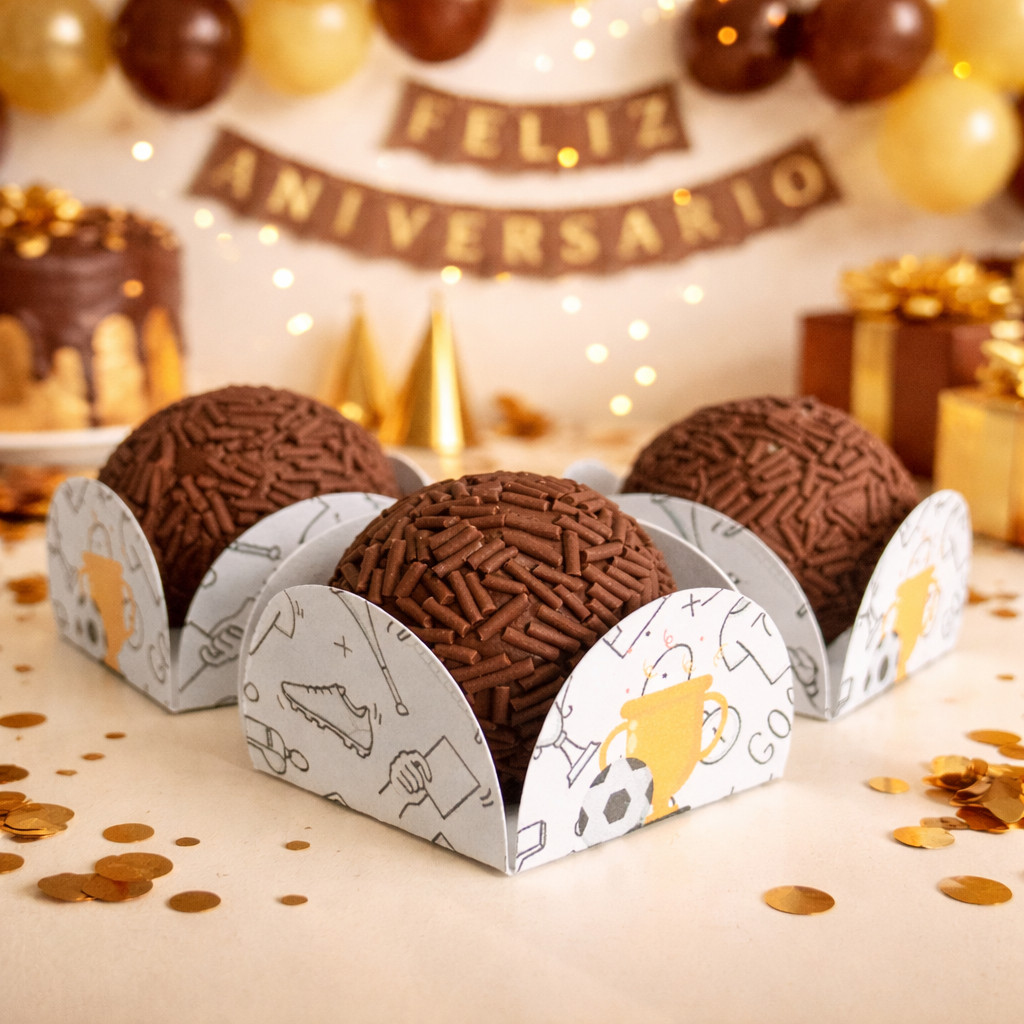 50 Forminha Futebol 4 Pétalas n6 Brigadeiro Doce Personalizado Lembrancinha Festa de Aniversário Infantil