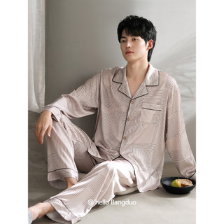 Pijamas masculinos primavera outono estilo gelo seda manga longa outono 2026 novo estilo simulação seda verão estilo fin