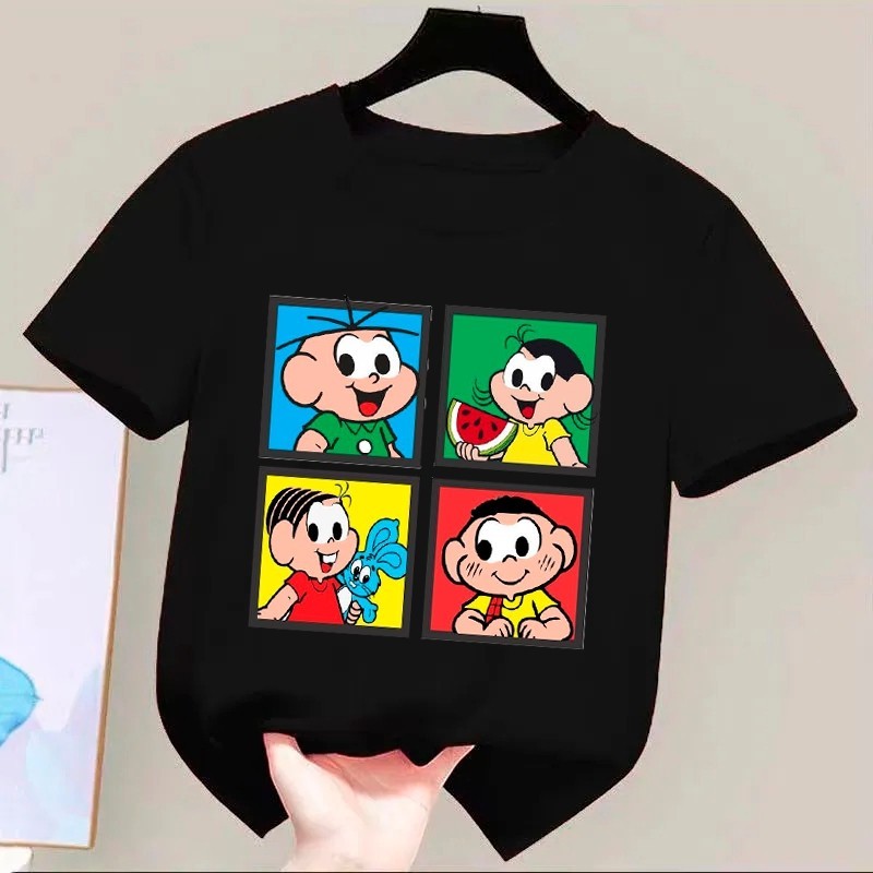 Camiseta De Algodão Infantil Turma Da Monica Personagens Tendencia Cores Diferenciadas
