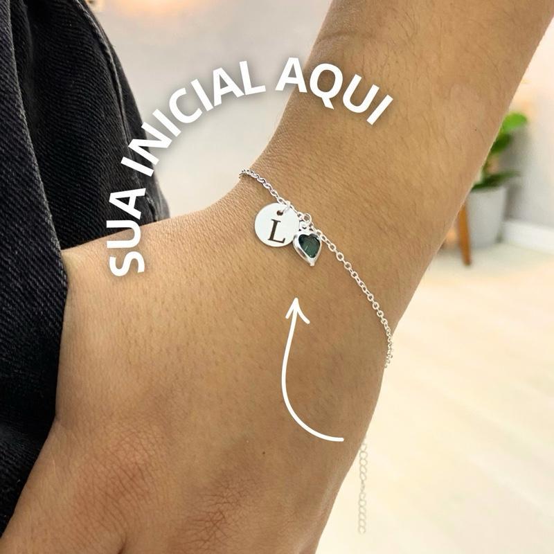 Pulseira personalizada com inicial gravação banhado e antialérgico