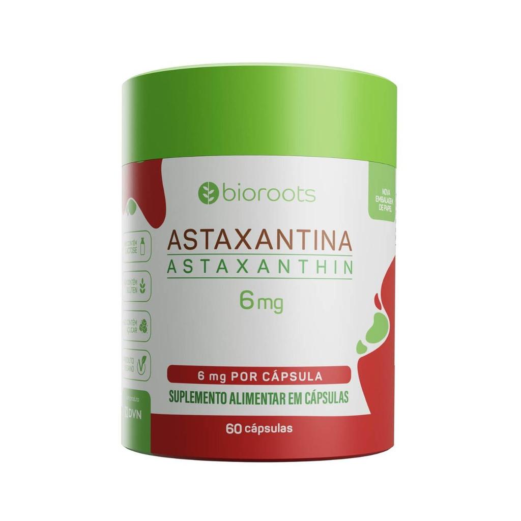 Astaxantina Natural 6mg Vegana Sem Glúten 60 Cápsulas Bioroots