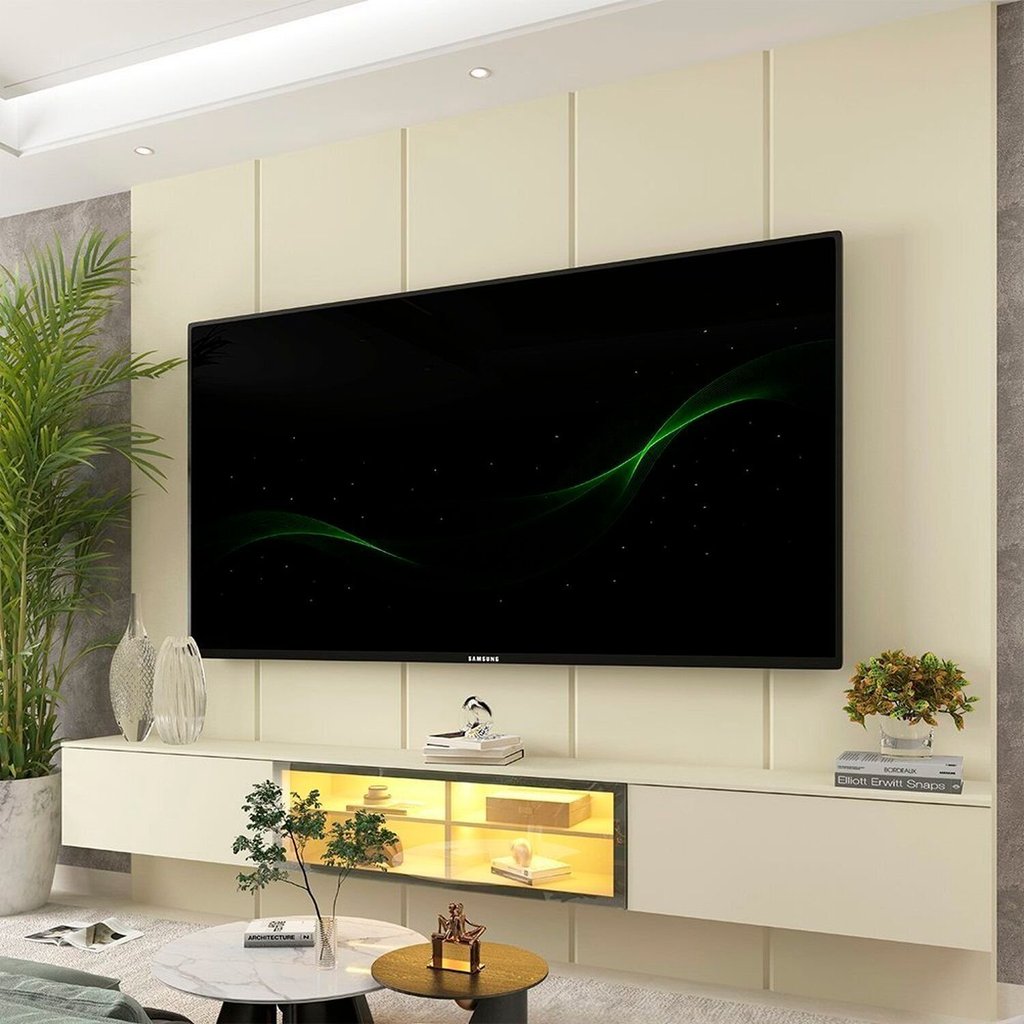 Estante para TV e Home Theater até 84 Polegadas com LED 100% MDF 222,5CMX250CM LED Realce Luminare Off White