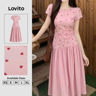 Lovito Vestido Casual Feminino Rosa de Primavera/verão Tecido em Costura Assimétrico com coração LK7ED959