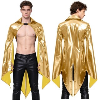 Capa de couro colorida xale cauda de andorinha cosplay palco desempenho manto personalidade boate passarela roupas mascu